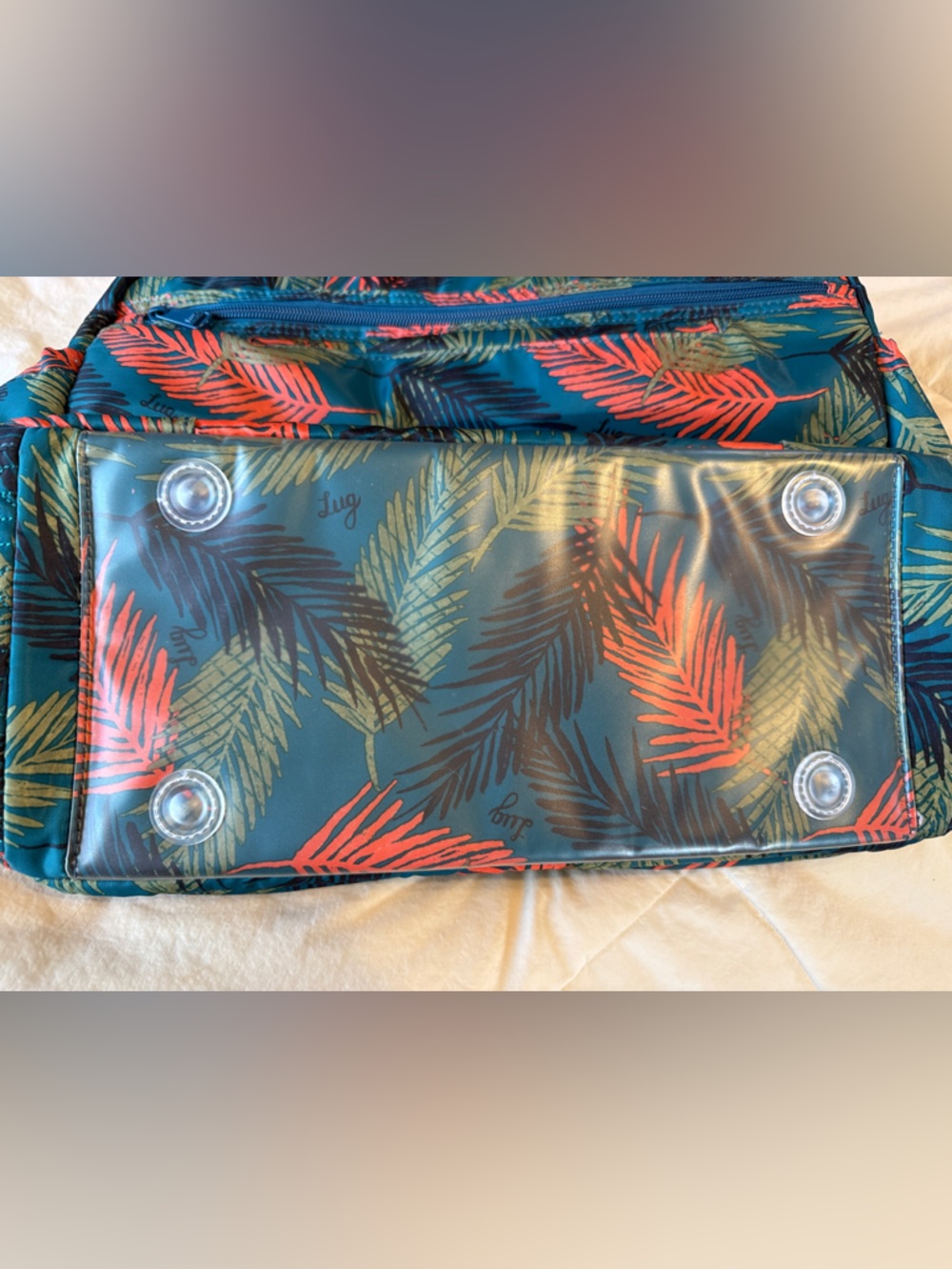 LUG Teal Tropical Leaf Travel Bag with Coral & Olive Accents - Picture 3 of 14